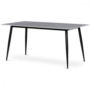 AUTRONIC HT-406M GREY Stůl jídelní 160x90x76 cm, deska slinutý kámen v imitaci matného mramoru, černé kovové nohy